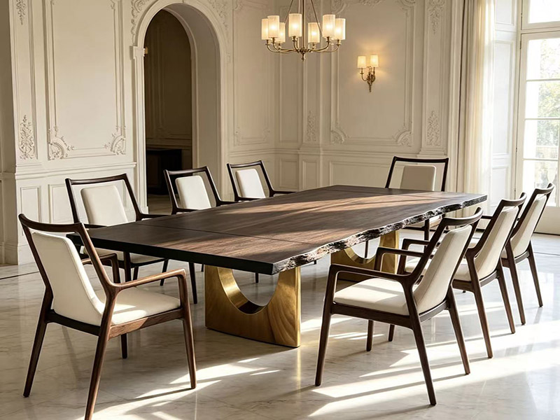 Table de salle à manger extensible en bois de Saman teinté à bords naturels T2613