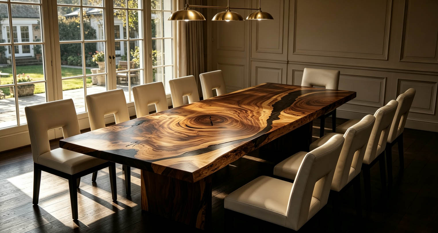 Pourquoi la table en résine de bois Saman est-elle plus populaire que les grandes tables à manger en bois Grantie ?