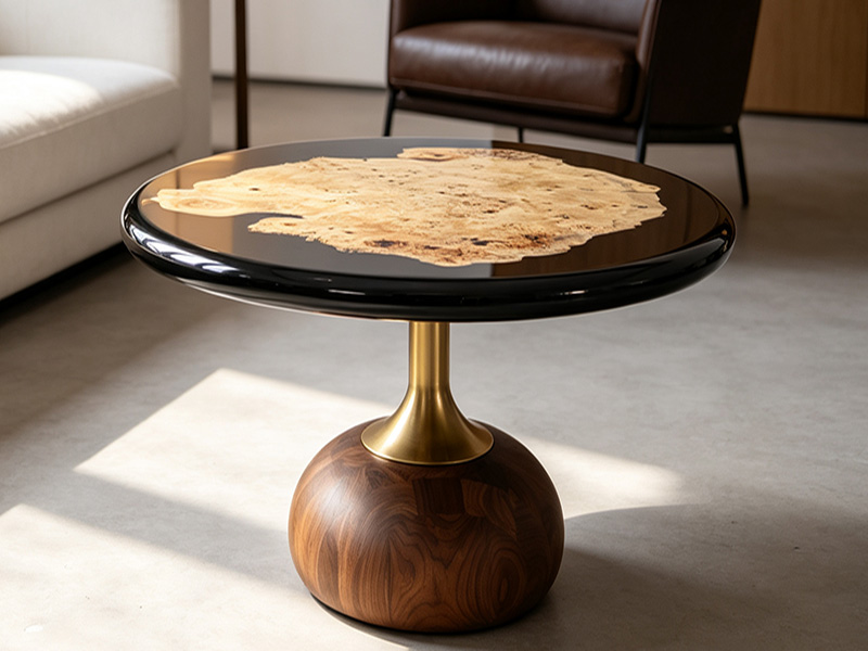 Table basse ronde en loupe de peuplier fabriquée à la main P-2609