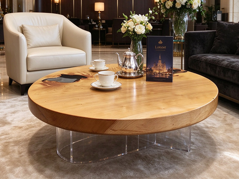 Table basse ronde en bois massif et époxy C-261007