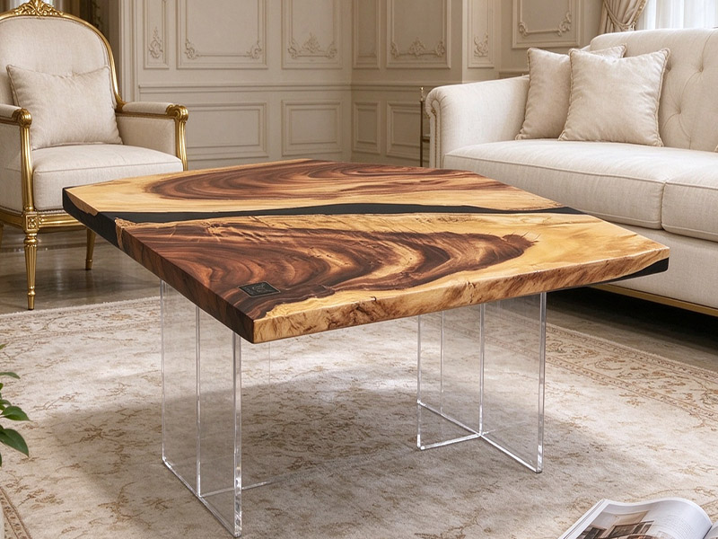 Table basse carrée Saman Wood River en époxy C-261008