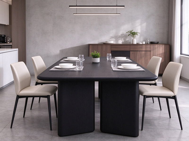 Table de salle à manger en frêne brûlé à bords arrondis T261012