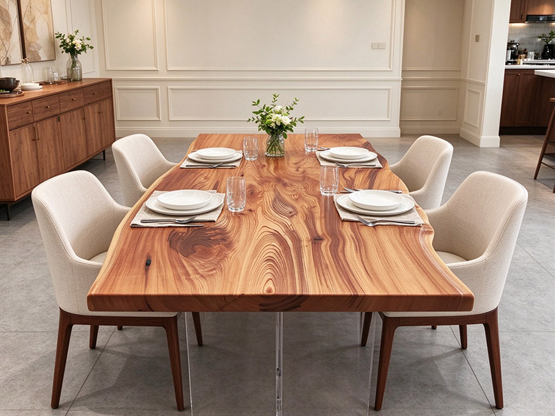 Table de salle à manger en bois de zelkova japonais avec bord naturel T261014
